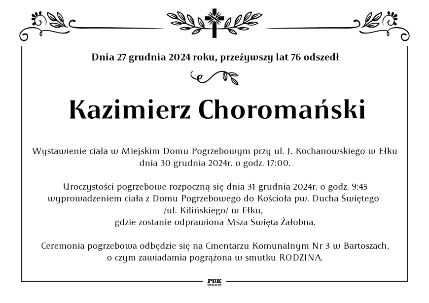 Kazimierz Choromański - nekrolog